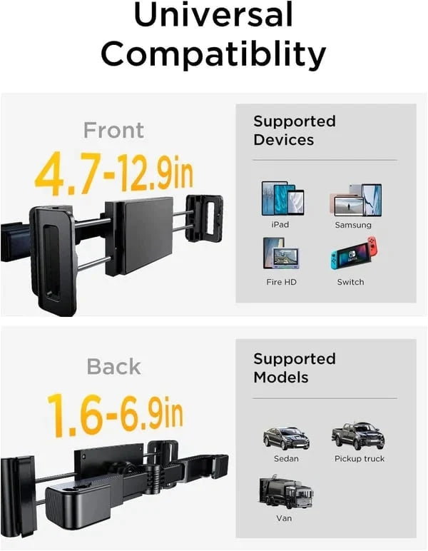 360 Degree Rotating Car Headrest Tablet Mount Holder Portable iPad Stand Auto Rear Seat Pillow Bracket for Travel Road Trip